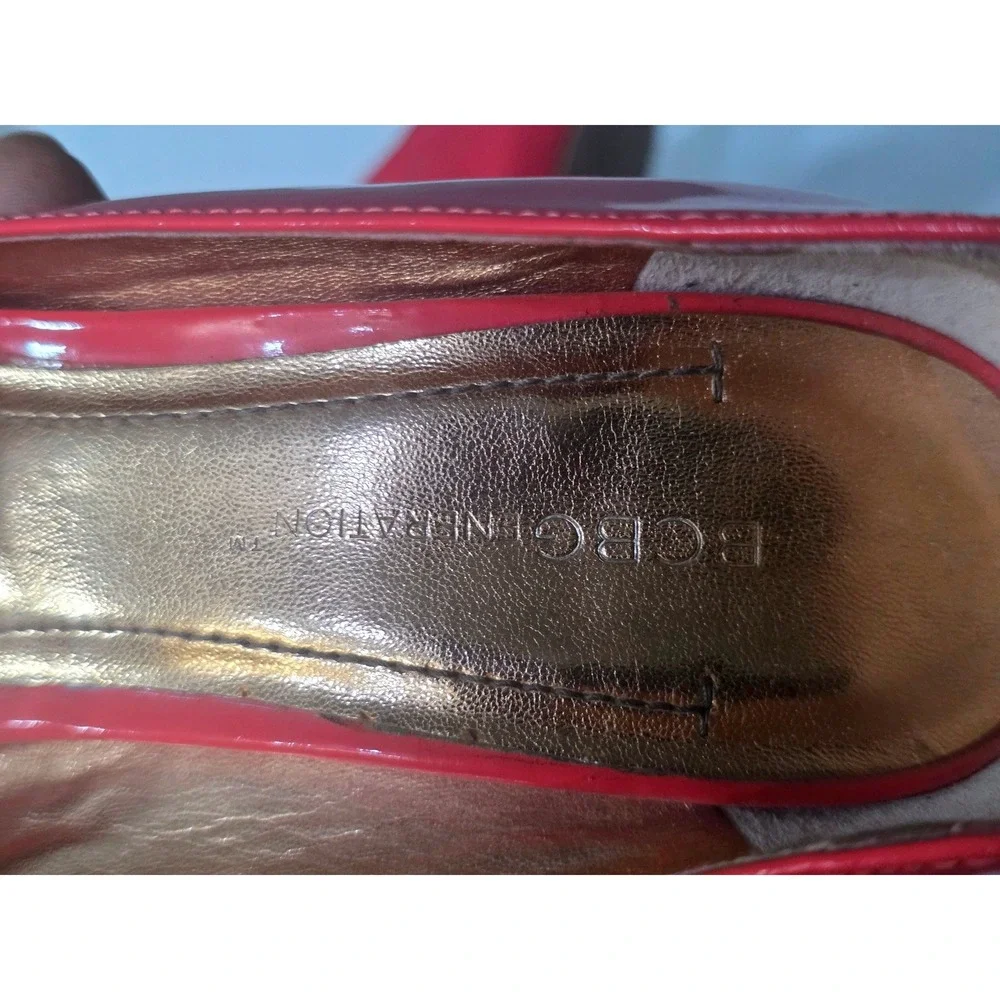 BCBGeneration Womens Coral Red Patent Peep Toe Stiletto Heel Pumps Size 7.5/38